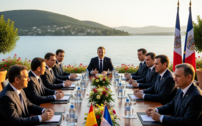 G7 world leaders meeting at lakeside resort in Evian France