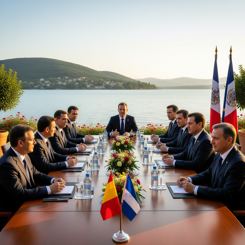 G7 world leaders meeting at lakeside resort in Evian France